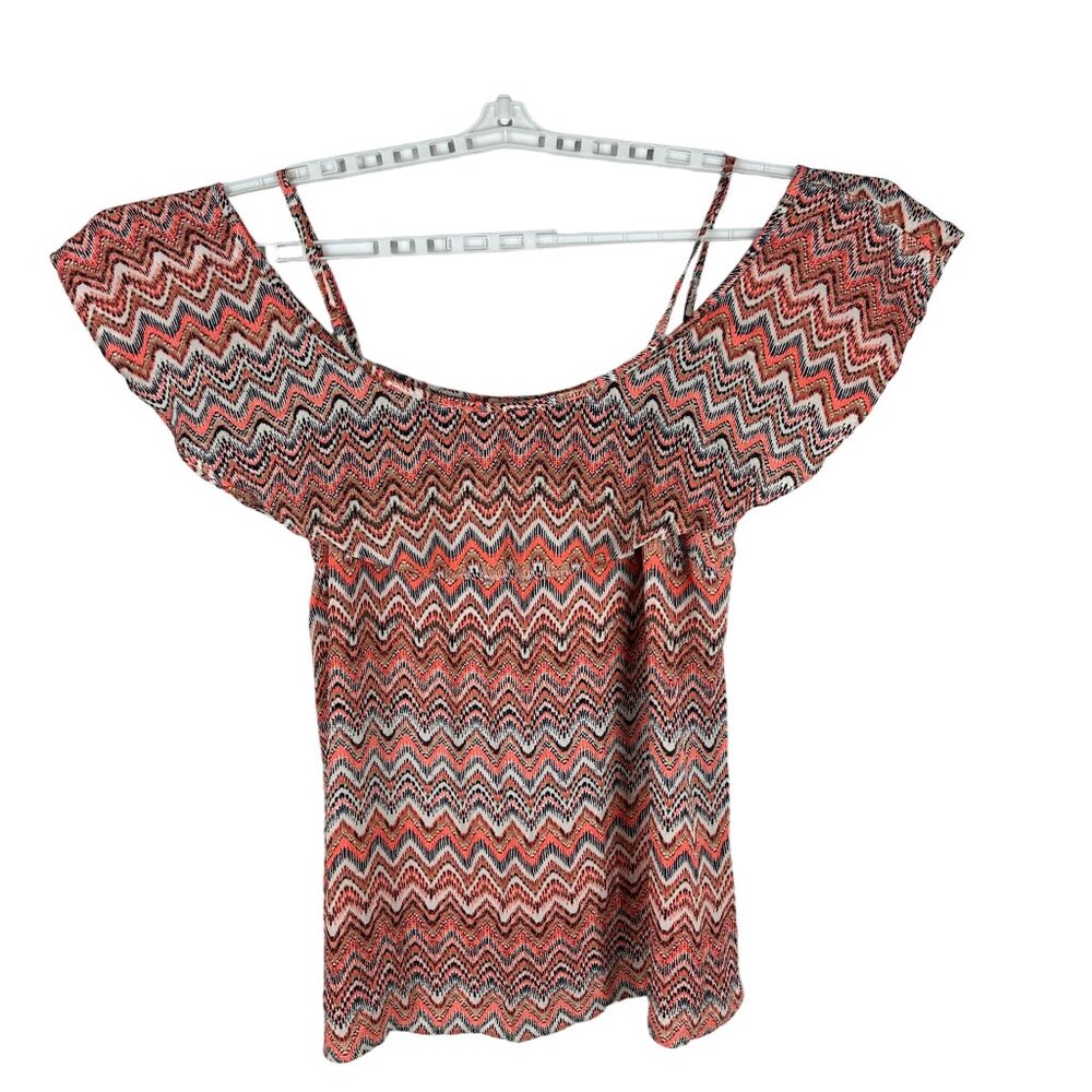 Tacera Women's Off-Shoulder Zigzag Pattern Top XL 100% Polyester Red & Blue